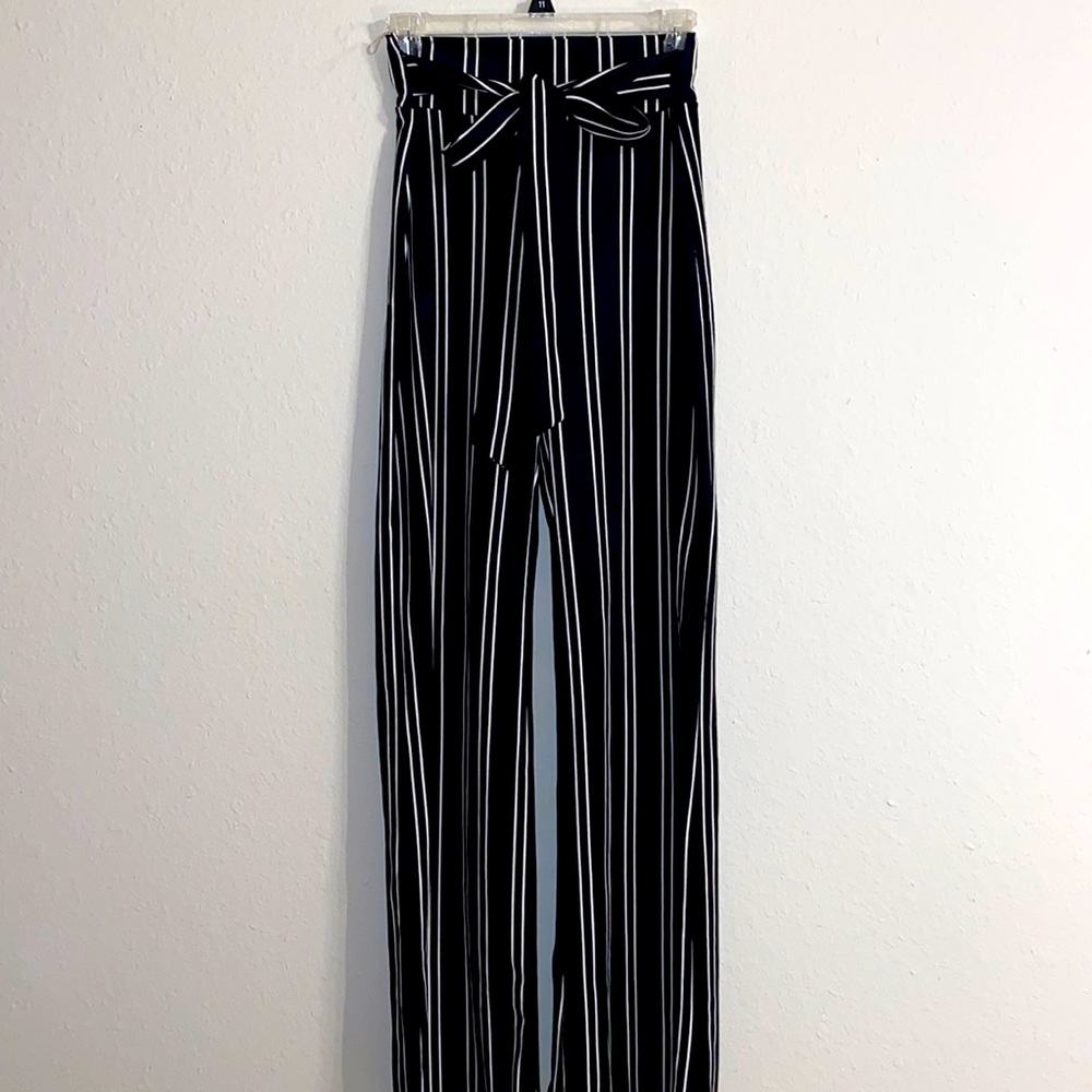Striped black and white dress/going out flare pants